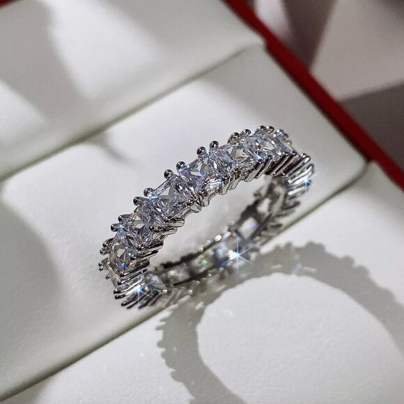 NEW 925 Sterling Silver Diamond Princess Eternity Ring - Picture 4 of 6